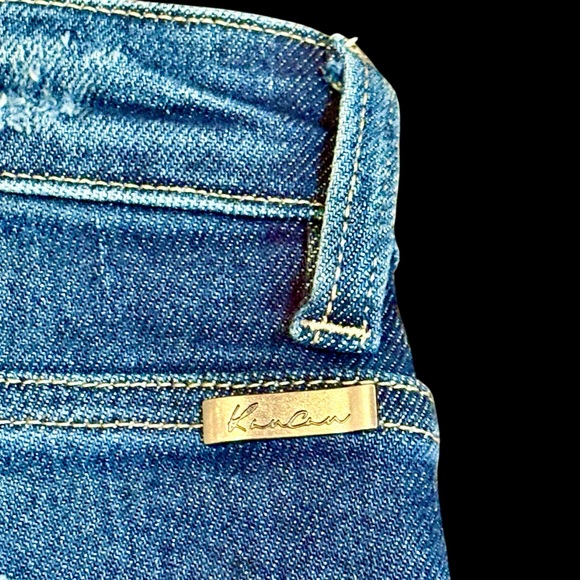 Kancan Brooklyn High-Rise Boot Cut Jeans Size 1/24 Dark Blue Raw Fringe Hem #207 - Picture 14 of 16